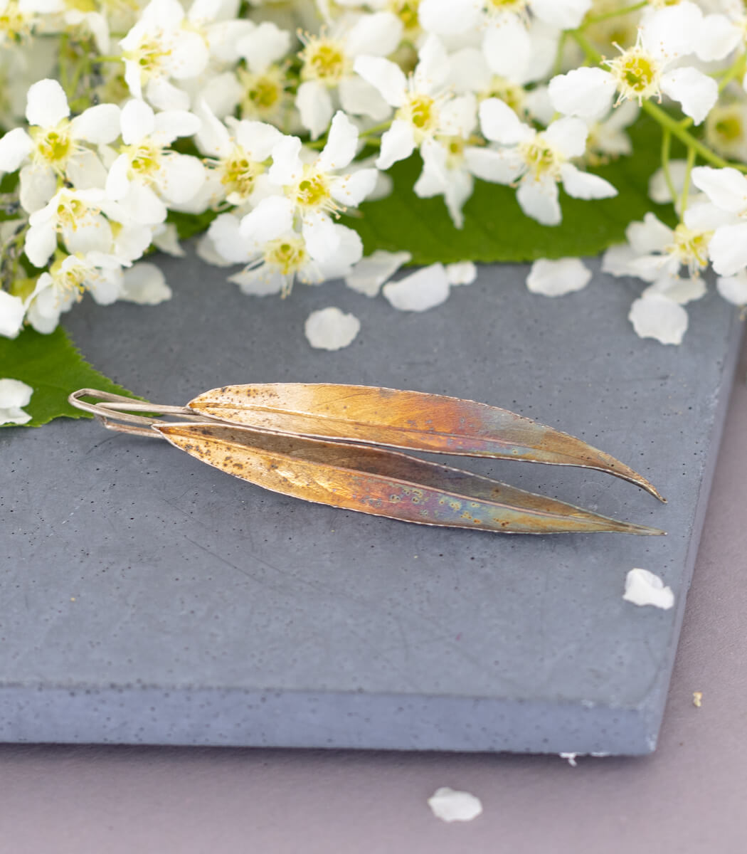 Weidenblatt Ohrhänger Silber, Gesamtansicht, handgefertigter Naturschmuck – goodrun