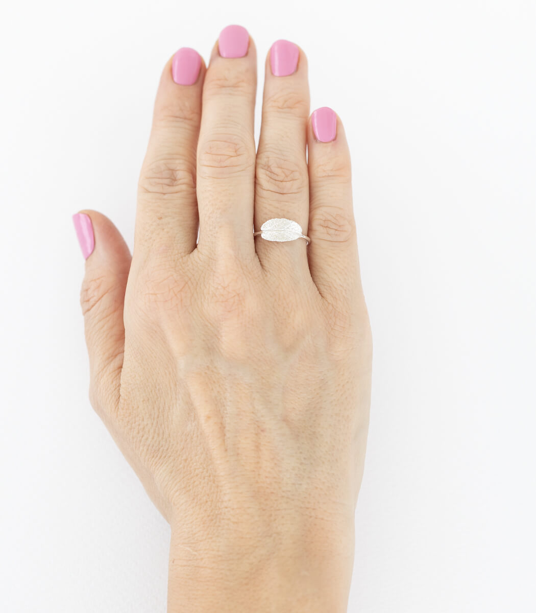 Silber Ring Salbeiblatt Gr. 53 – Draufsicht Ringkopf, Naturschmuck Unikat goodrun
