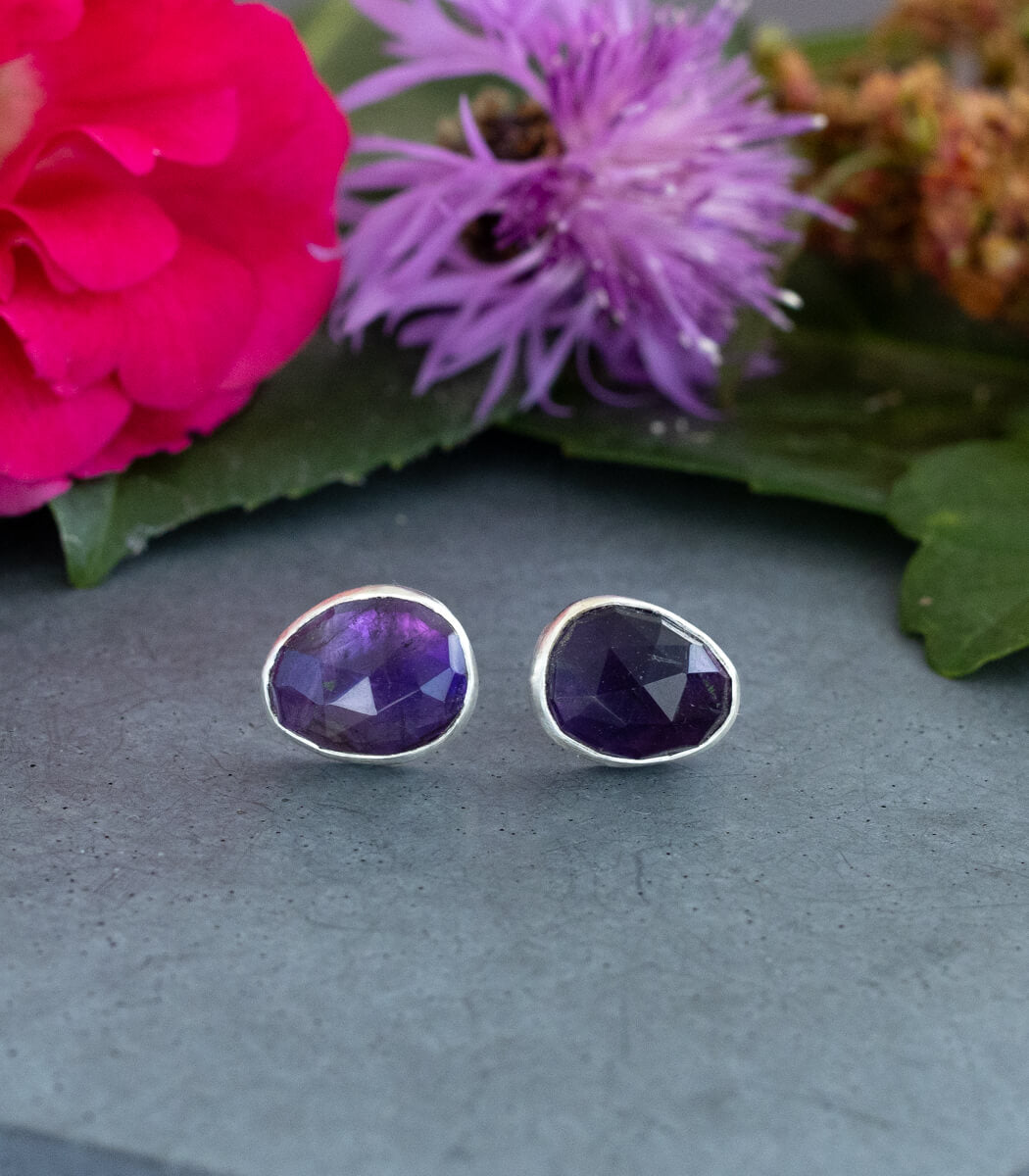 Lindenblatt Ohrhänger Amethyst Silber