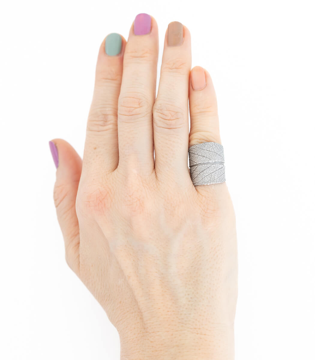 Silber Ring Salbei Gr. 53 – Draufsicht Ringkopf mit Salbeiblatt, Naturschmuck Unikat goodrun