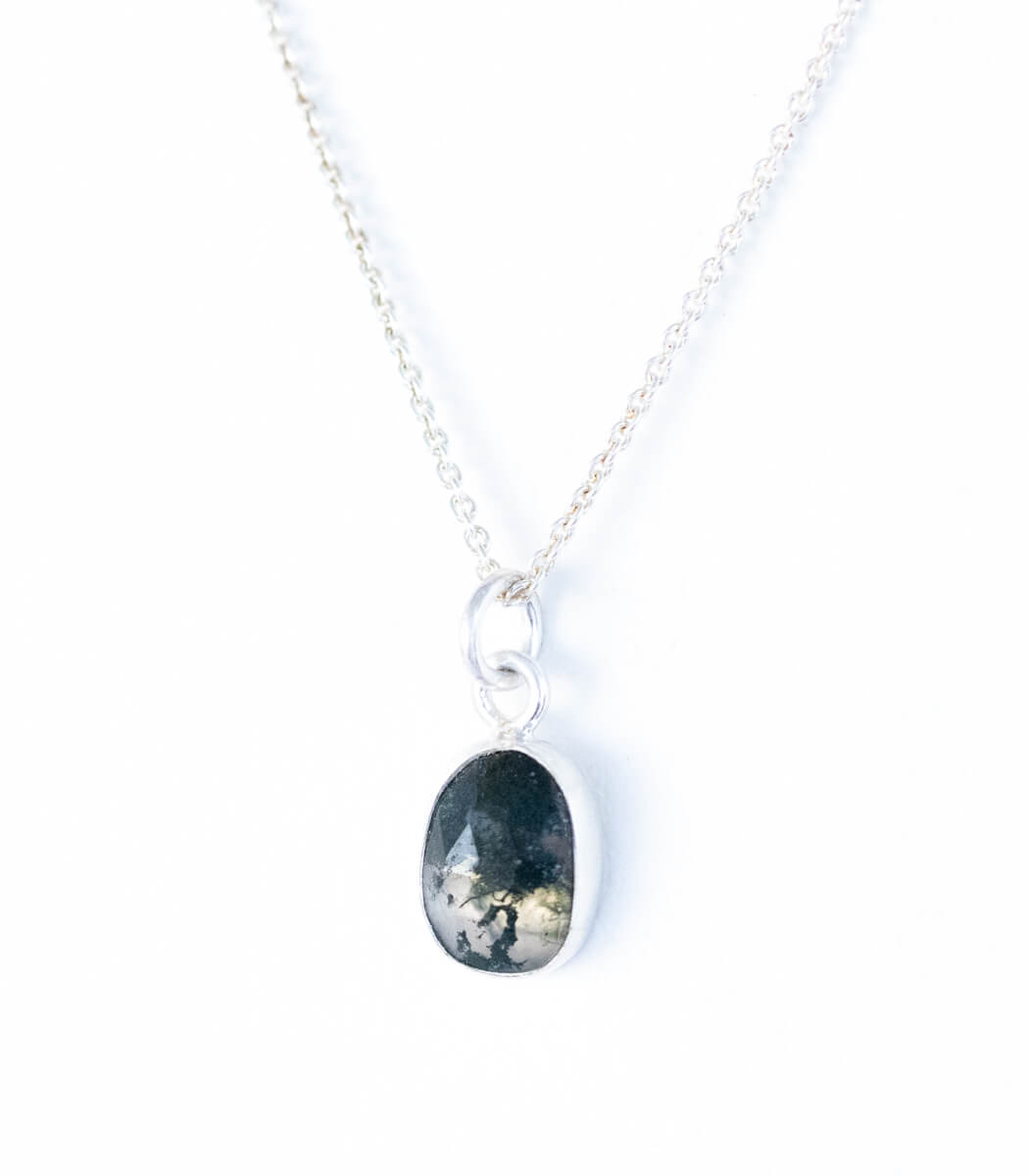 Silber Anhänger Moosachat – handgefertigter Naturschmuck mit Moosachat, Recyclingsilber goodrun