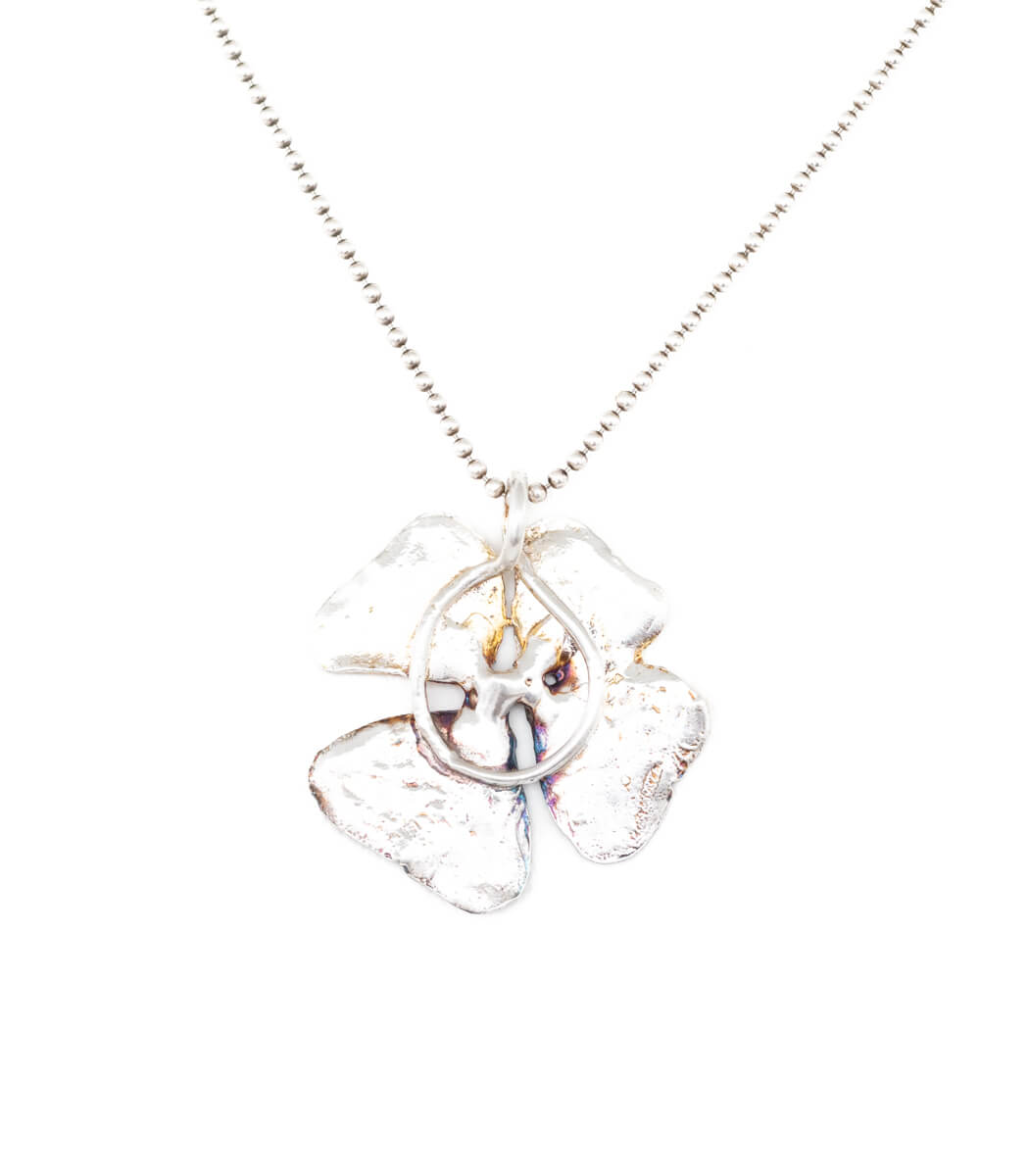 Silber Anhänger Glücksklee – Rückseite, Naturschmuck aus echtem Kleeblatt goodrun