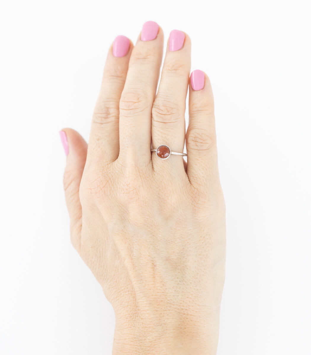 Silber Ring Hessonit Granat Gr. 54 – Draufsicht Ringkopf, Naturschmuck Unikat goodrun