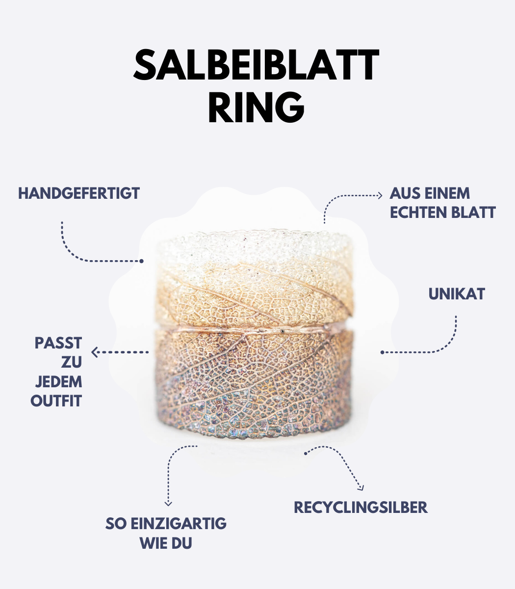 Silber Ring Salbei Gr. 60 weiteres Unikat – Detailansicht Blattstruktur, Naturschmuck goodrun