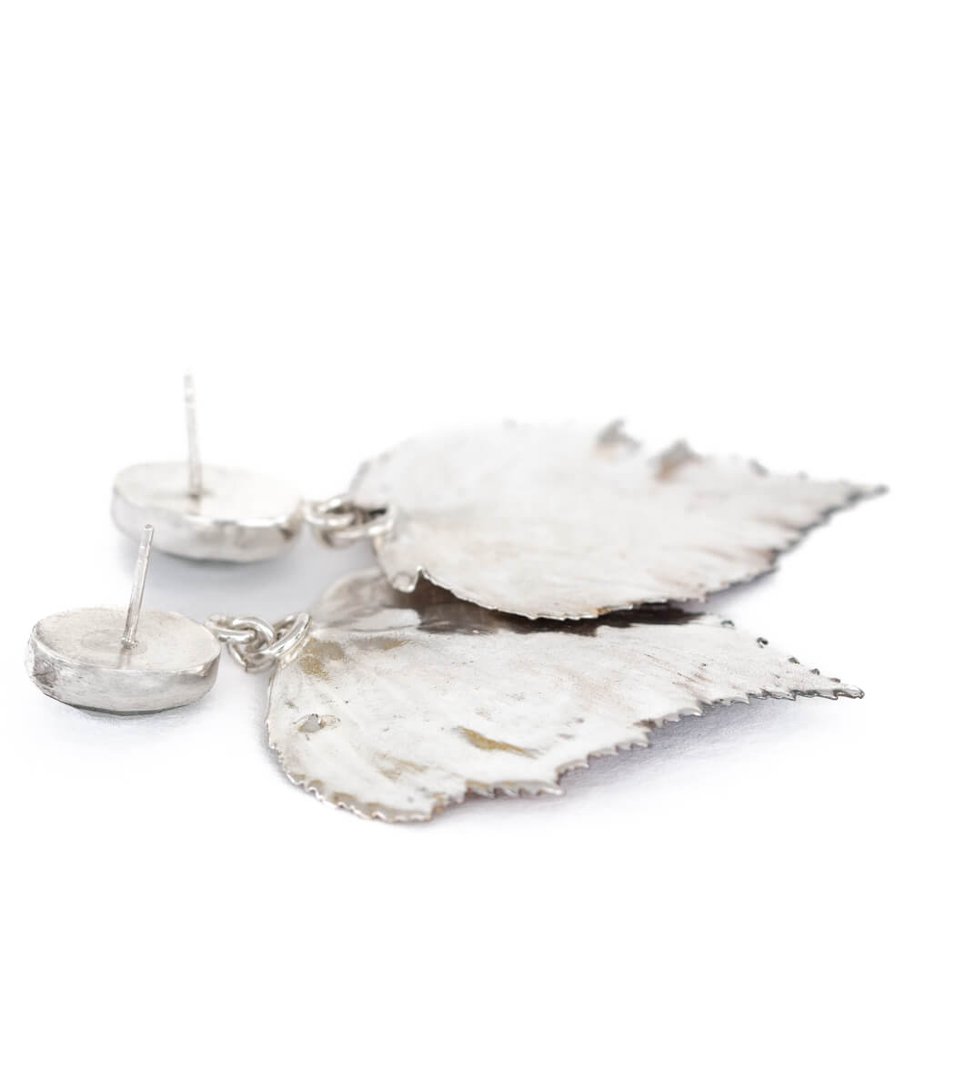 Silber Ohrhänger Birkenblatt Prehnit – Nahaufnahme Stein und Fassung, Naturschmuck goodrun