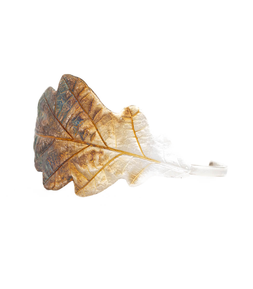 Silber Armspange Eichenblatt – Rückseite, Naturschmuck aus Recyclingsilber goodrun