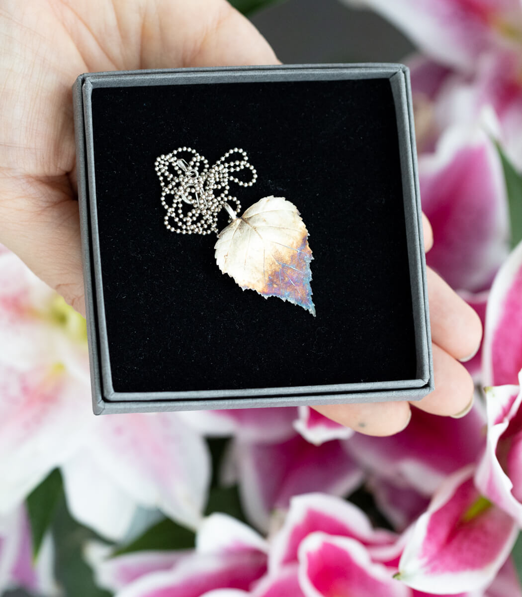 Silber Birkenblatt Kette – drittes Unikat am Hals, zartes Naturschmuck Einzelstück von goodrun