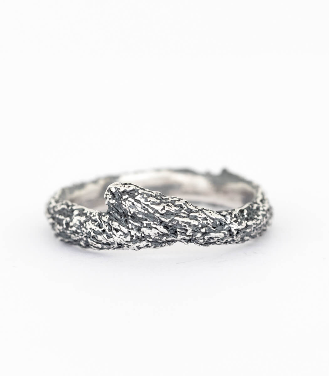Ring Silber Baumrinde Gr.56
