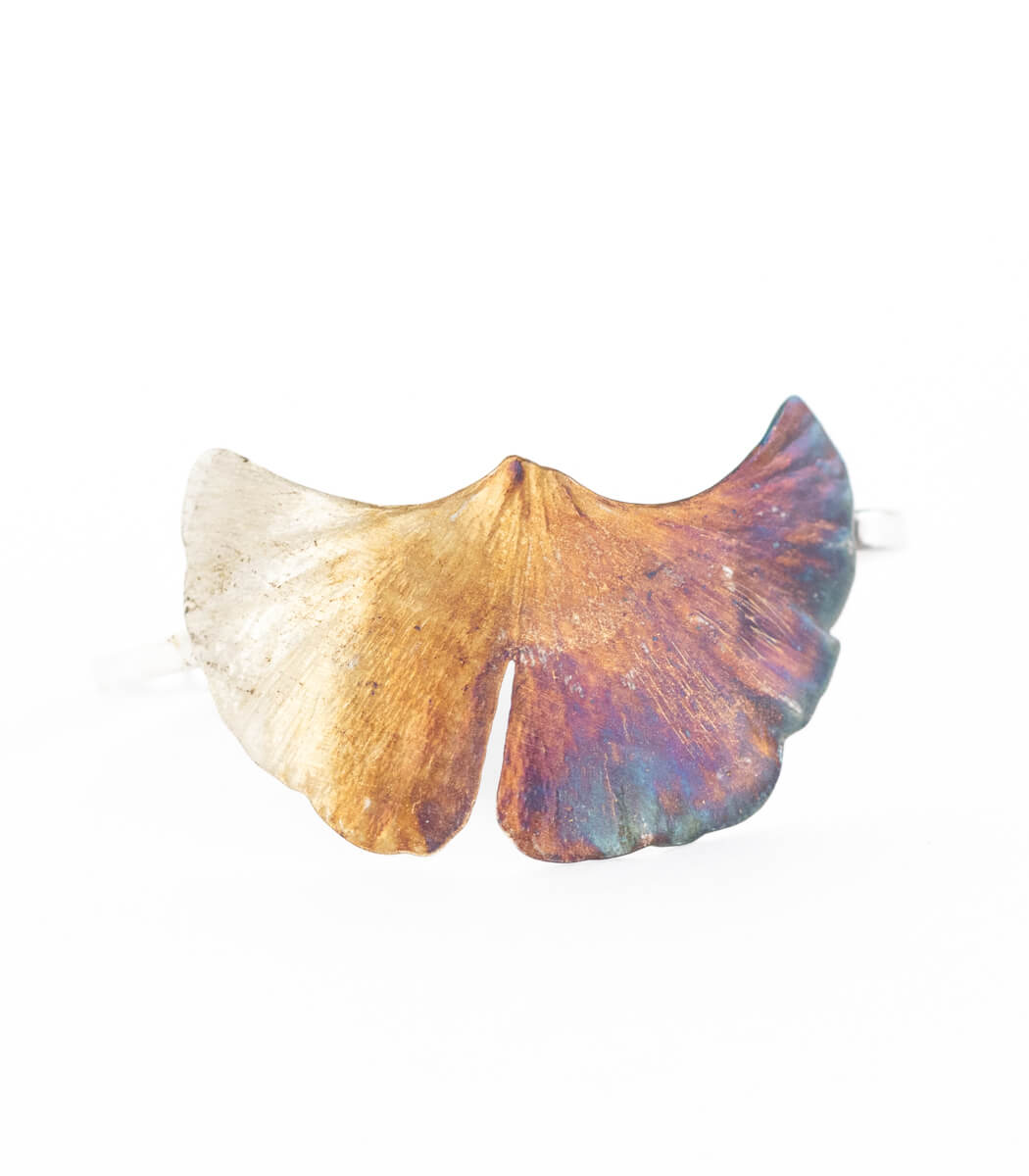 Silber Armspange Ginkgo – handgefertigter Naturschmuck aus echtem Ginkgoblatt, Recyclingsilber goodrun