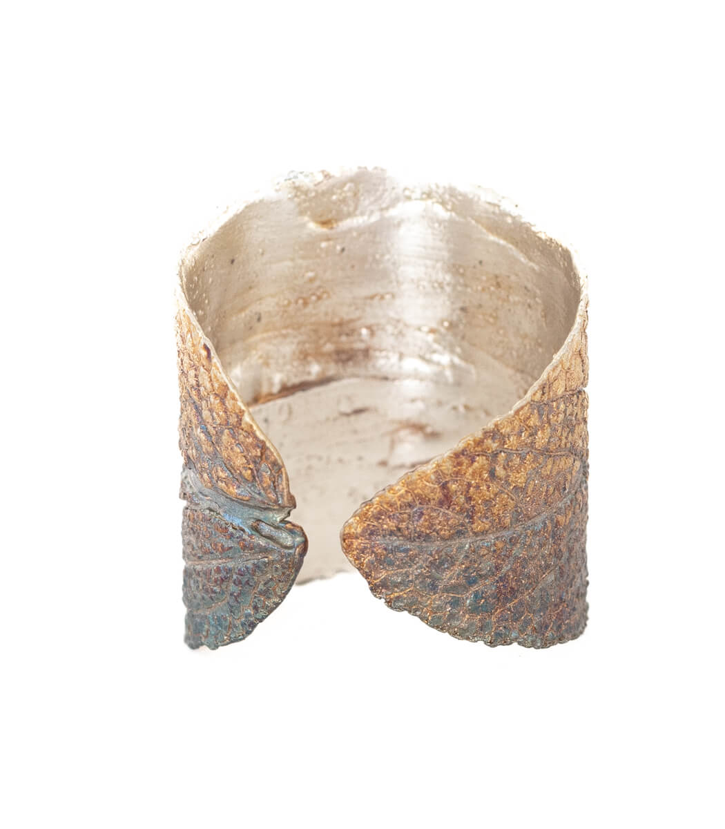 Silber Ring Salbei Gr. 60 zweites Unikat – Nahaufnahme Blattstruktur, Recyclingsilber goodrun