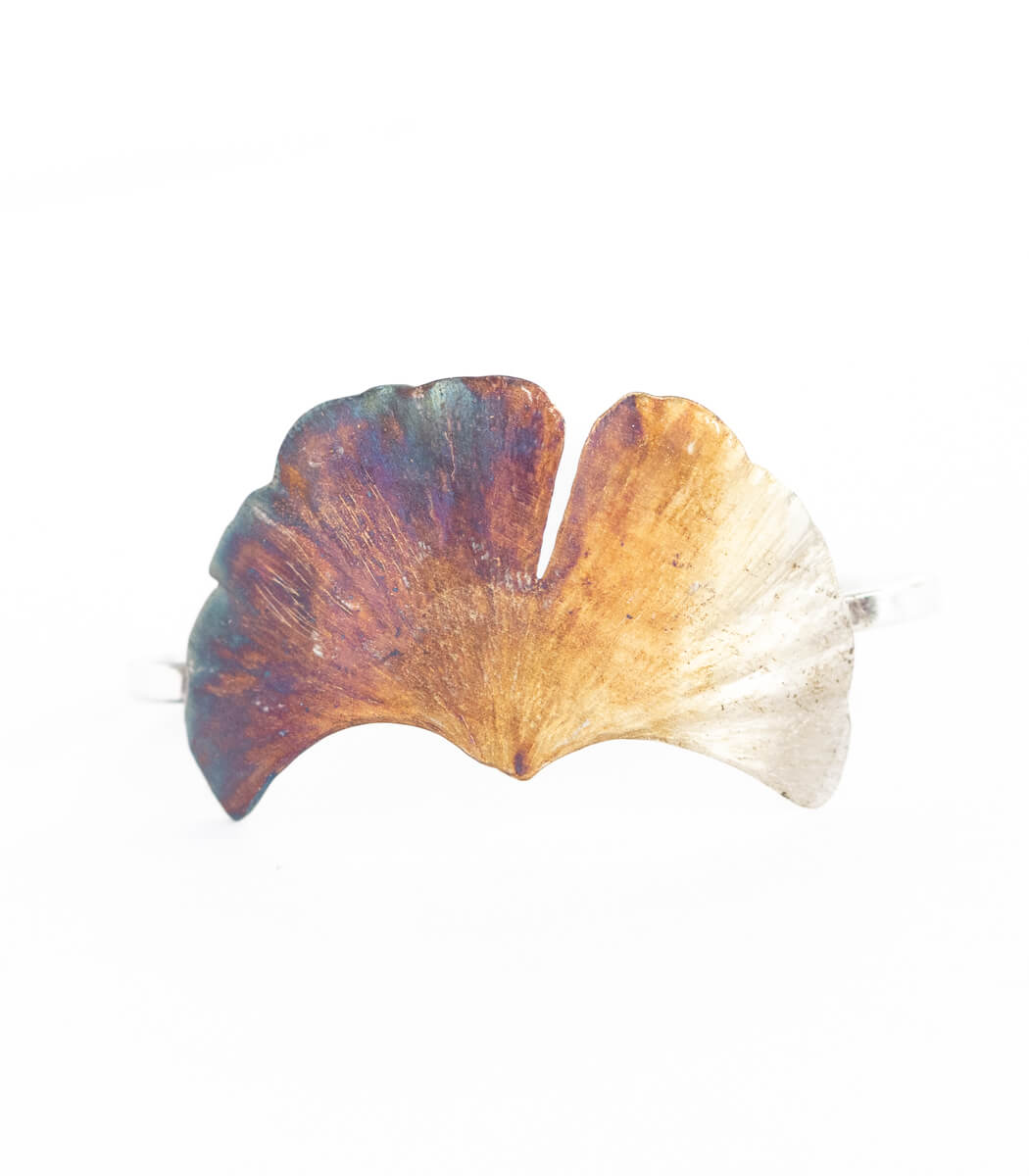 Silber Armspange Ginkgo – Draufsicht Ginkgoblatt, handgefertigter Naturschmuck goodrun
