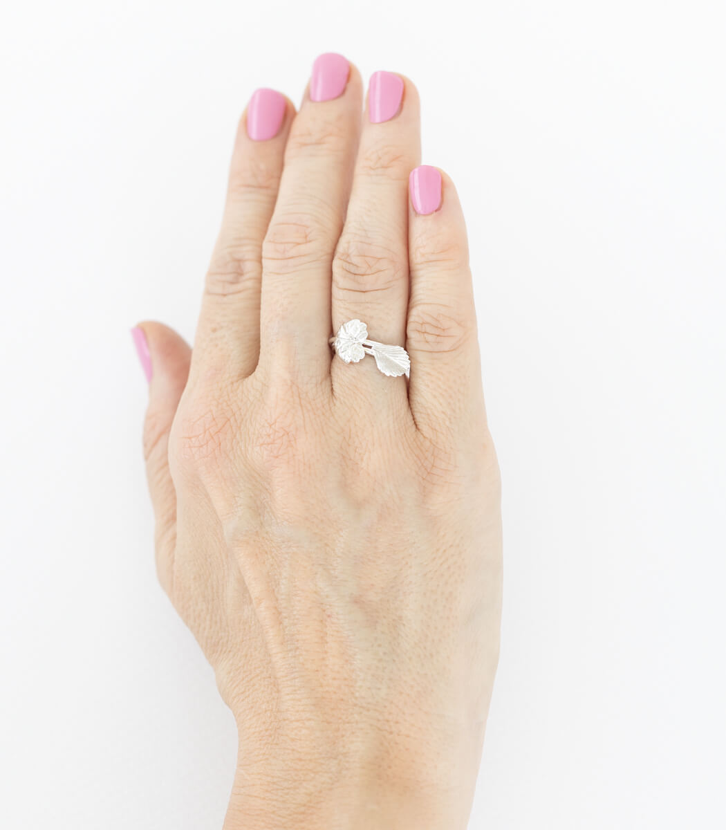 Silber Ring Gundermann Gr. 56 – Nahaufnahme Blattstruktur, Naturschmuck goodrun