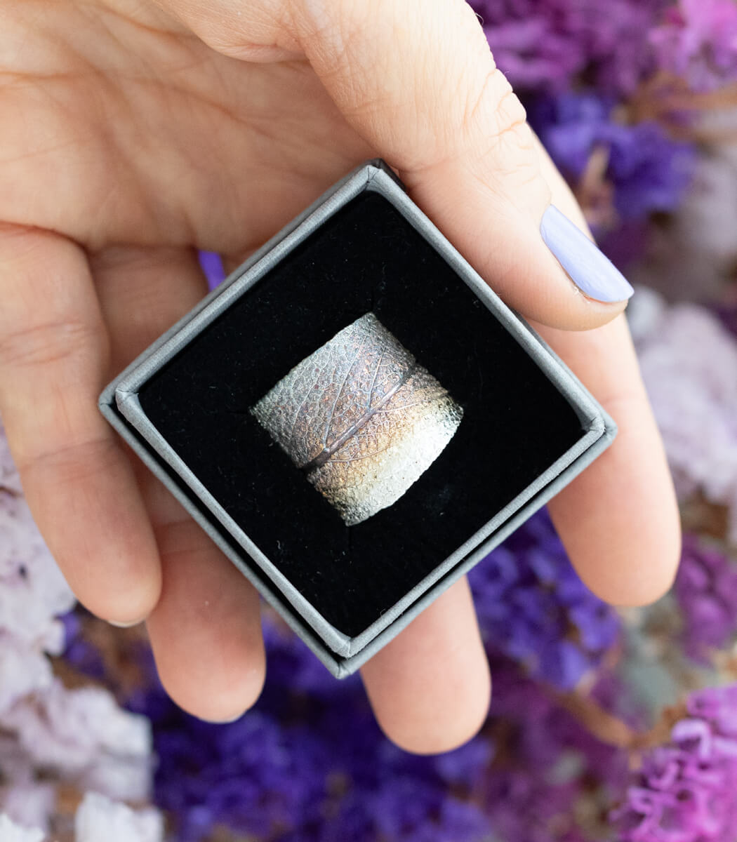 Silber Ring Salbei Gr. 65 – handgefertigter Naturschmuck aus echtem Salbeiblatt, Recyclingsilber goodrun