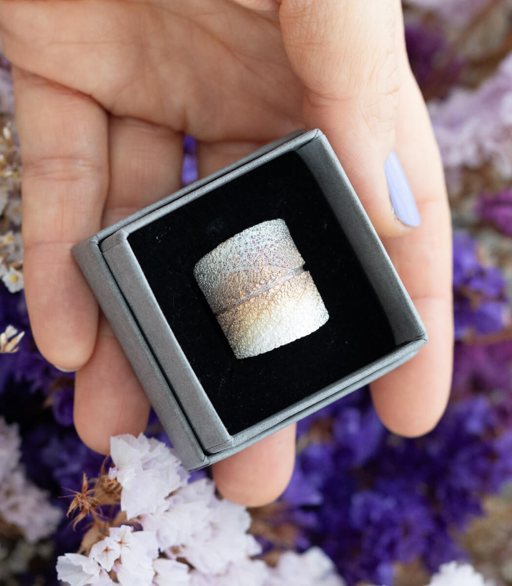 Silber Ring Salbei Gr. 60 – handgefertigter Naturschmuck aus echtem Salbeiblatt, Recyclingsilber goodrun