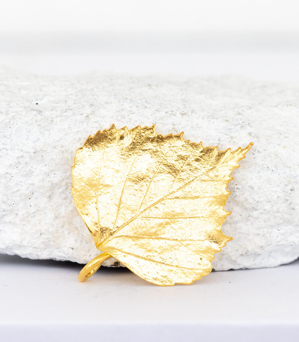 Silber Anhänger Birkenblatt – zweites Unikat Rückseite, Naturschmuck Einzelstück aus Recyclingsilber
