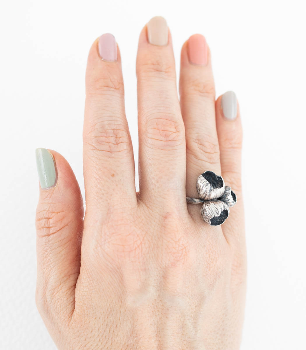 Silber Ring 3 Blüten Gr. 53