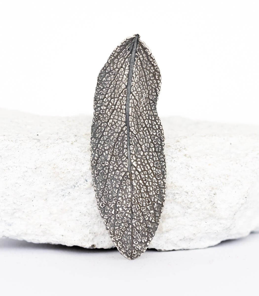 Silber Brosche Salbeiblatt – viertes Unikat, handgefertigter Naturschmuck aus echtem Salbeiblatt – goodrun